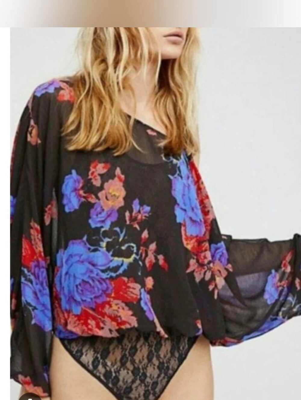 Intimately Free People Floral Off Shoulder Lace Blouson Bodysuit Top L